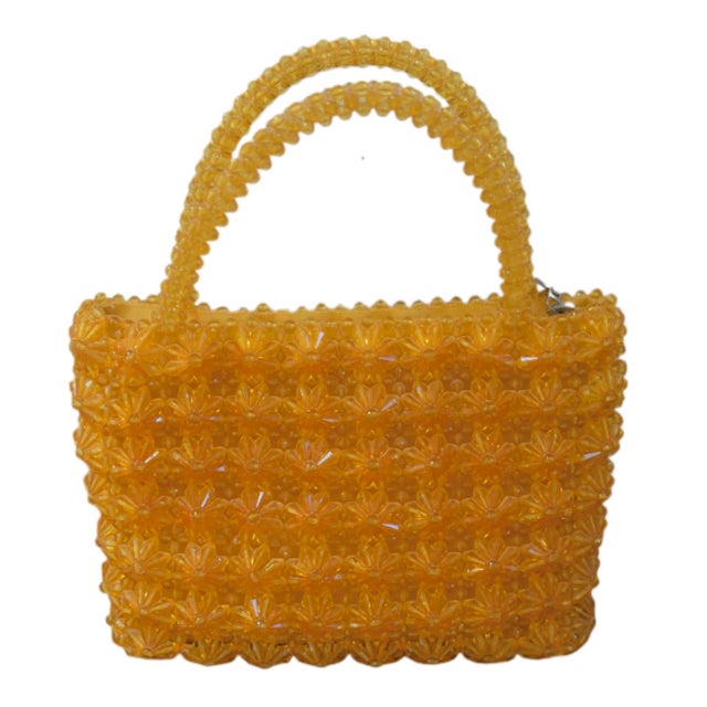 Vintage Handmade Orange Acrylic Beaded Handbag For Sale - Image 4 of 7