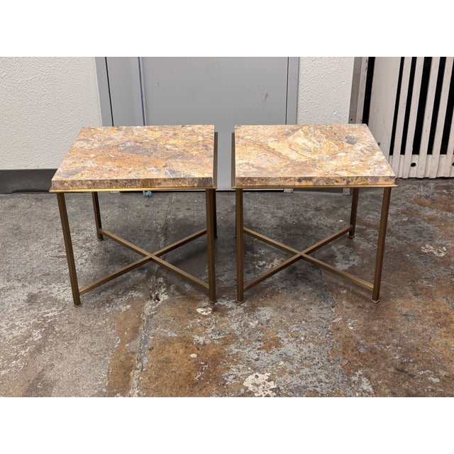 Design Plus Gallery presents a Pair of Square Stone Top End Tables from Bassett Furniture. Each table showcases a...