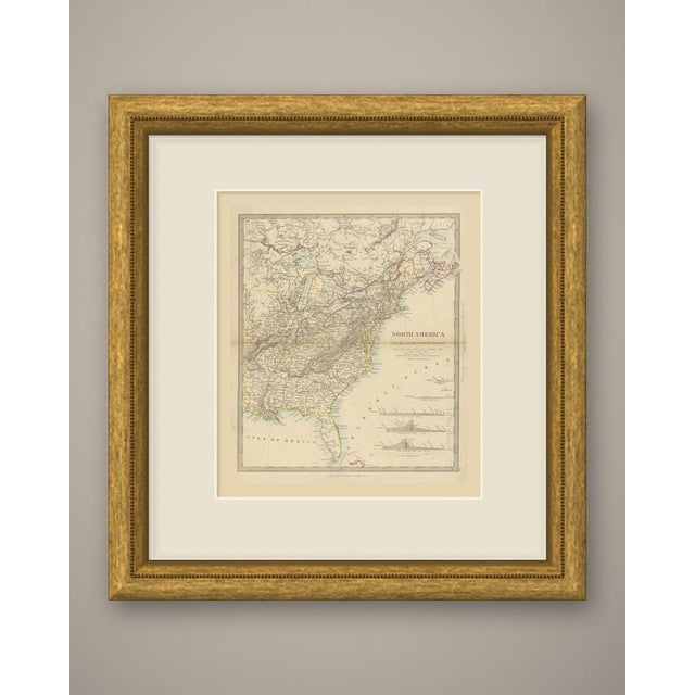 Original antique map of eastern north america, a steel engraving colored by hand, with the lettered title "north america"...