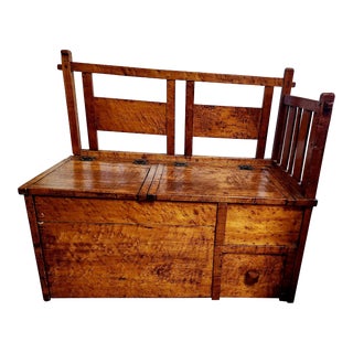 Late 19th Century Antique Wooden Storage Bench For Sale