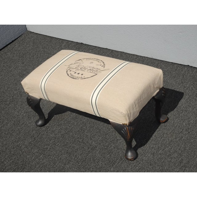 Vintage French Country Shabby Chic White Footstool W Original