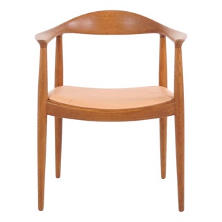 The Chair Model JH503 in Oak with Vegetable-Tanned Natural Leather by Hans J. Wegner, 1960s For Sale