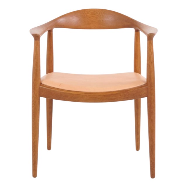 The Chair Model JH503 in Oak with Vegetable-Tanned Natural Leather by Hans J. Wegner, 1960s For Sale