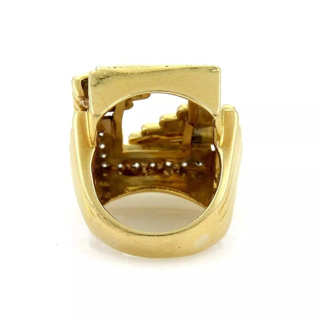 Diamond 18k Yellow Gold Rectangular Shape Open Top Ring - Size 6.5 For Sale - Image 4 of 5