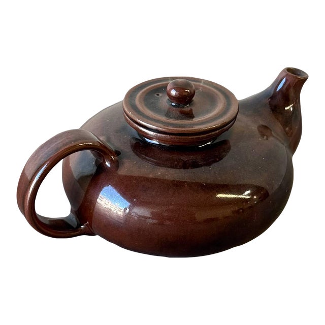1960s Danish Knabstrup Keramik Teapot – Vintage Mid-Century Scandinavian Modern Brown Glazed Ceramic For Sale