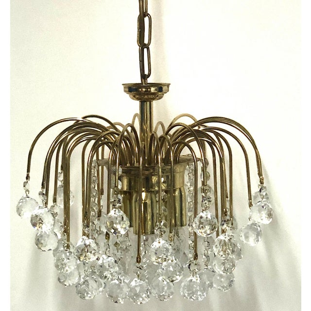 Metal Gold-Plated Metal Lead Crystal Ball Three-Light Chandelier, 1970s For Sale - Image 7 of 11