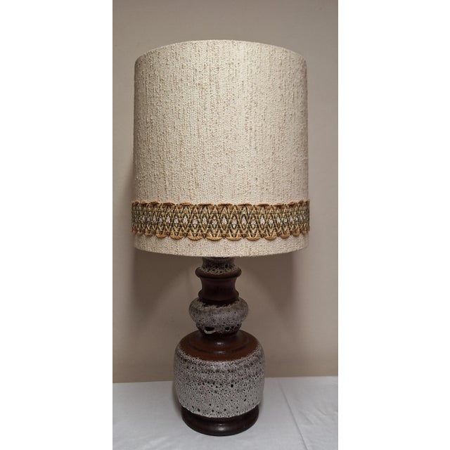 Vintage Fat Lava Ceramic Table Lamp with Fabric Shade from Hustadt-Leuchten, 1970s, in Very Good conditions. Designed 1970...