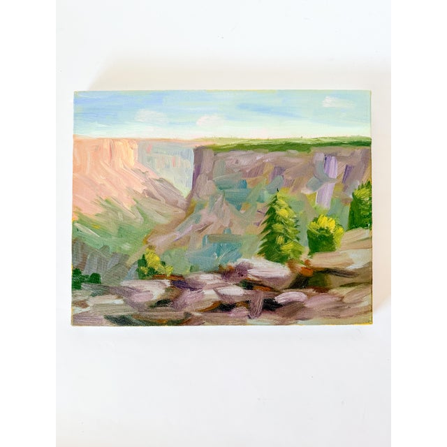 Sofa acrylic landscape painting on canvas, depicting a mesa landscape with evergreens and rocky outcrop. A classic Idaho...
