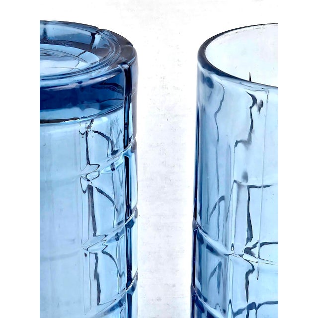 Cornflower Blue Vintage Anchor Hocking Flat Iced Tea Glasses in Tartan Blueberry, Set of 4 For Sale - Image 8 of 13