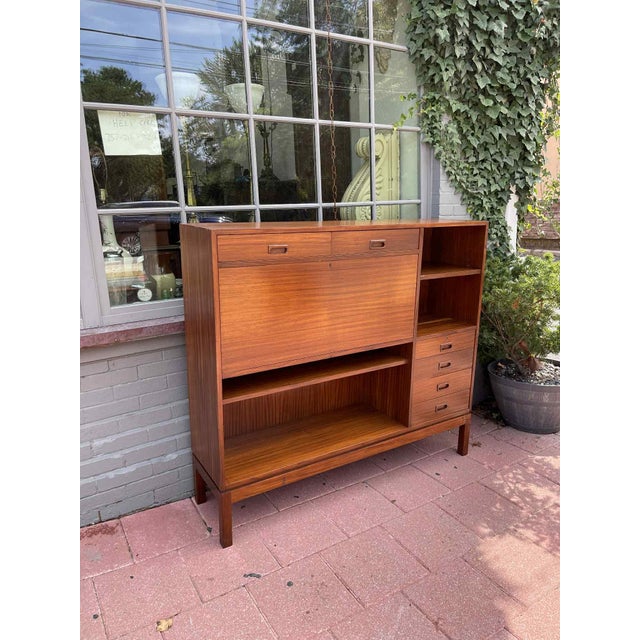 Brown 1960s Teak Danish Secretary Desk Bookcase For Sale - Image 8 of 12