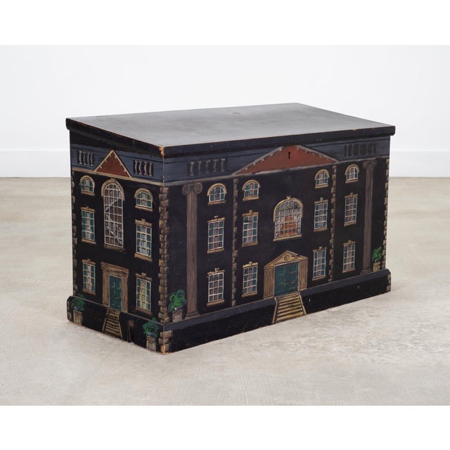 Traditional 19th C. English Georgian Painted Pine Blanket Chest Manor Façade For Sale - Image 3 of 18