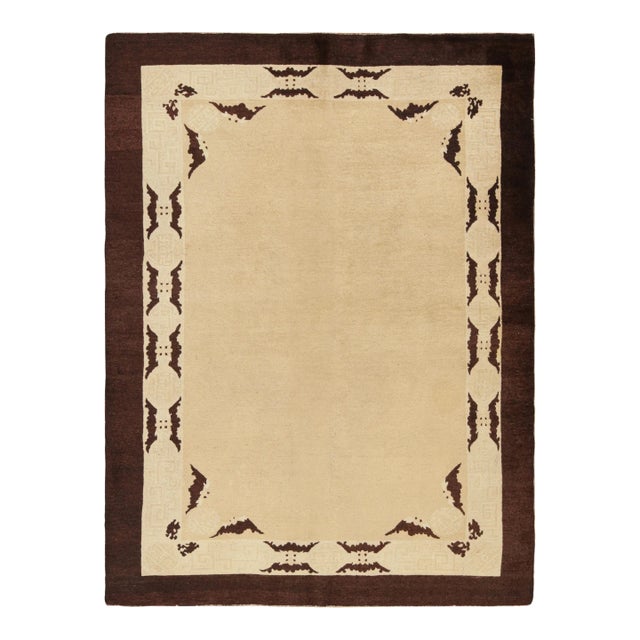 Antique Peking Rug With Beige Open Field and Brown Pictorials, From Rug & Kilim For Sale