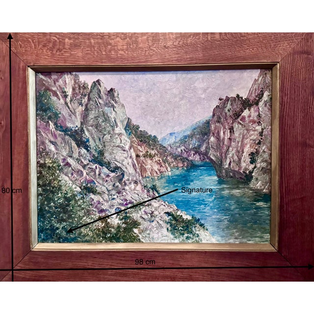 This painting depicts a spectacular view of the Verdon Gorge, characterized by its steep cliffs and turquoise waters. The...