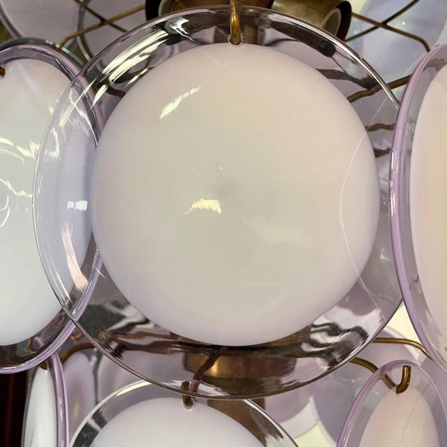 Pair Murano Disc Mid-Century Modern Tiered Chandelier, Antiqued Brass, New Wired For Sale - Image 9 of 13