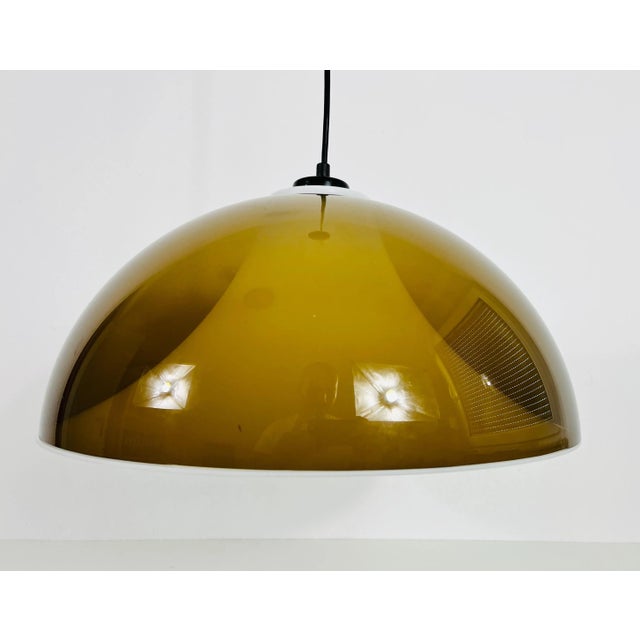 Brown and White Acrylic Glass Pendant Lamp in the style of Temde, 1970s For Sale - Image 4 of 10