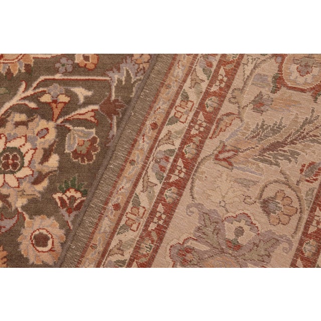 Textile Floral 1990's Pak-Persian Green/Taupe Wool Rug - 6'1'' X 8'10'' For Sale - Image 7 of 9