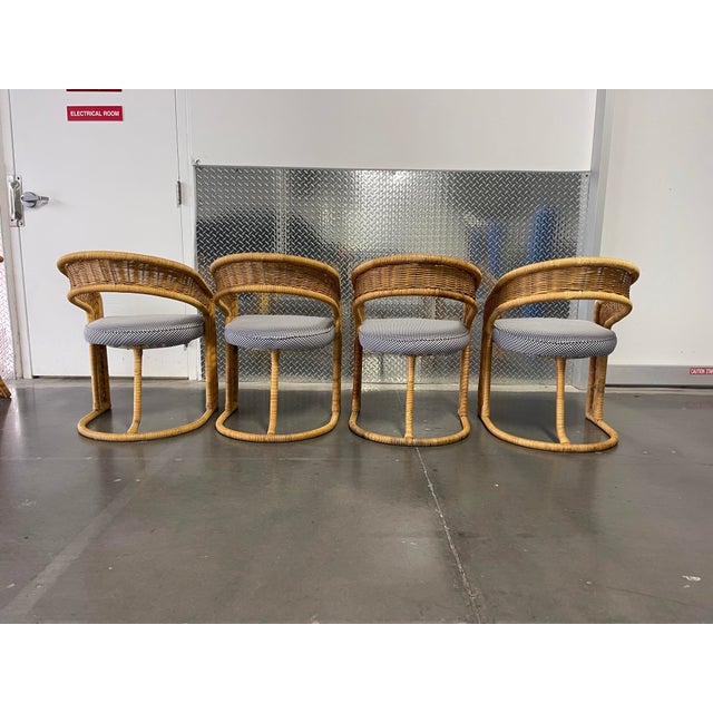 Wood Vintage Sculptural Wicker Five Piece Dining Set | Coastal, Modern, Palm Beach Regency For Sale - Image 7 of 12