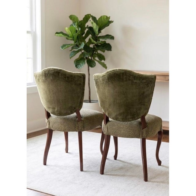 French Vintage Compact French Louis XV Style Tufted Velvet Side Chair -Only One Left For Sale - Image 3 of 5