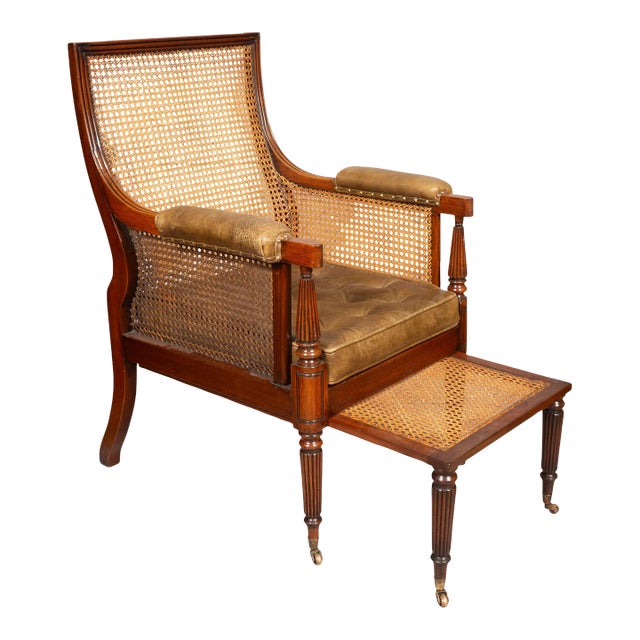 Regency Mahogany Caned Bergere And Ottoman For Sale