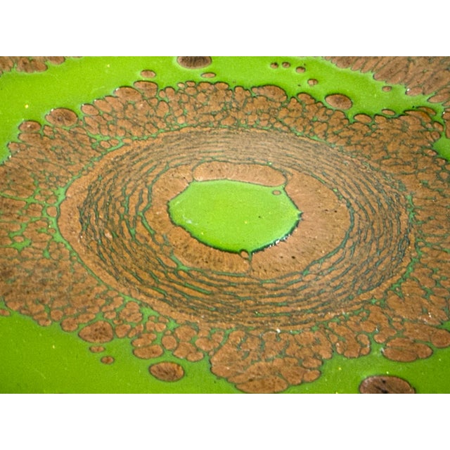 Miguel Pineda Vintage Mid Century Enamel on Copper Charger Plate With Green and Bronze Glaze For Sale - Image 4 of 7