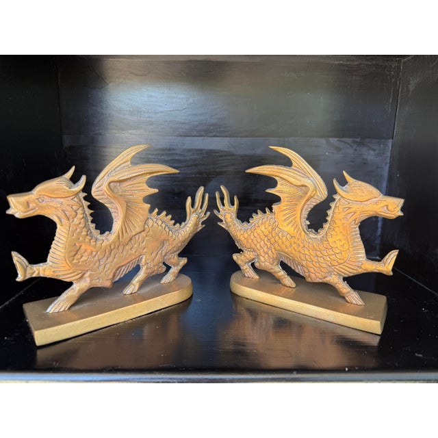 Pair of Vintage Brass Dragon Chinoiserie Bookends For Sale - Image 4 of 5