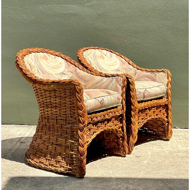 Vintage Braided Rattan Armchairs - A Pair For Sale - Image 13 of 17
