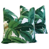 Custom Indoor/Outdoor Tropical Banana Leaf Feather/Down Pillows 24" Square - Pair For Sale