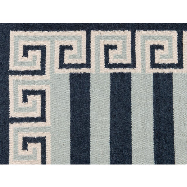 Part & Parcel Goods Wool Stripe Rug, 10' x 14', Sky Blue, Navy and Eggshell For Sale In Charlotte - Image 6 of 6