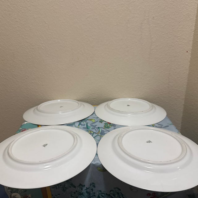 1970s Vintage Noritake "Rosa" Fine China Dinner Plates #5460 Set of 4, Pink Roses Gold Trim For Sale - Image 5 of 6