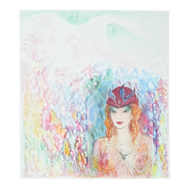 1992 Impressionist Portrait Woman Semi Nude Colored Etching For Sale