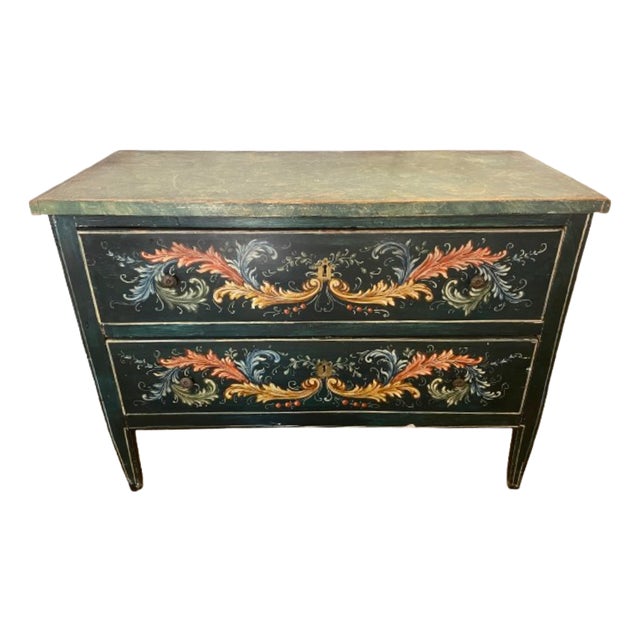 Italian Green Polychrome Chest of Drawers, 19th Century For Sale