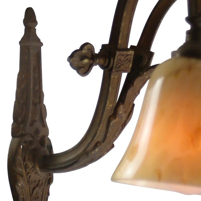 French Empire Brass & Yellow Marble Glass Sconce For Sale - Image 6 of 7