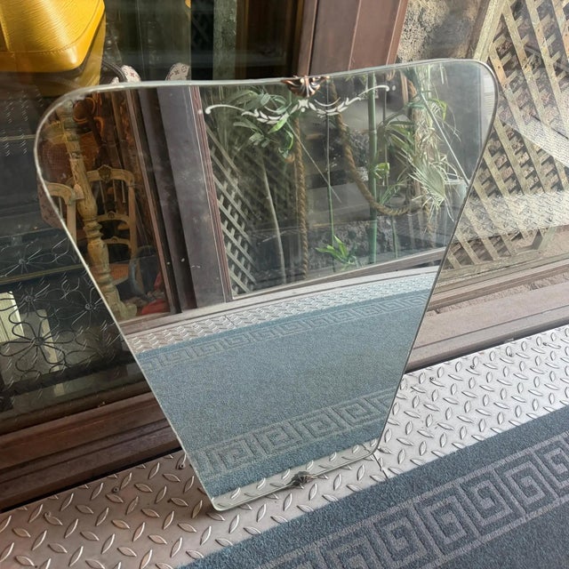 1930s Gio Ponti Style Art Deco Etched Glass and Brass Italian Wall Mirror For Sale - Image 12 of 12