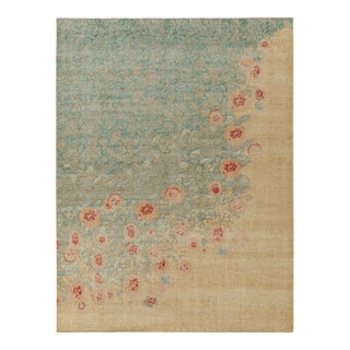 Rug & Kilim’s Oversized Rosey Rug in Gold and Aqua, 14x20 For Sale