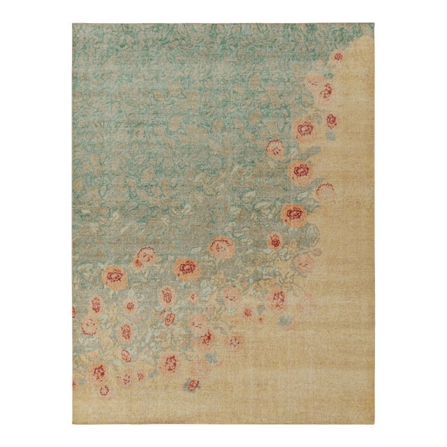 Rug & Kilim’s Oversized Rosey Rug in Gold and Aqua, 14x20 For Sale