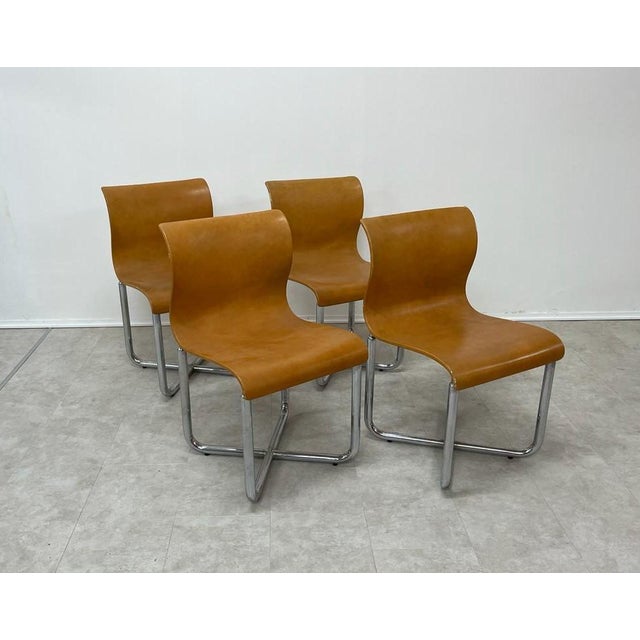 1970s Chairs in Brown Leather and Chromed Metal attributed to Franz T. Sartori, 1970s, Set of 4 For Sale - Image 5 of 5