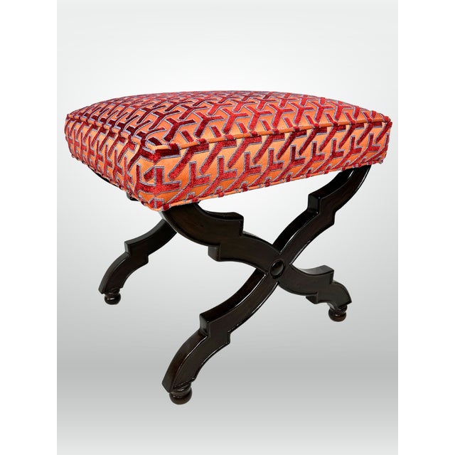 Niccolo Italianate X-Base Velvet Stools - A Pair For Sale - Image 4 of 12