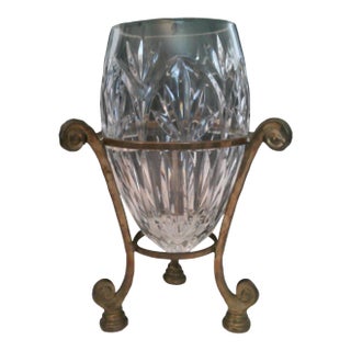 VTG Fifth Avenue 24% Lead Crystal Floral Vase With Brass Pedestal Stand 10" Rare For Sale