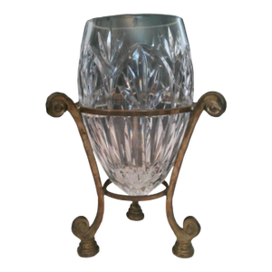 VTG Fifth Avenue 24% Lead Crystal Floral Vase With Brass Pedestal Stand 10" Rare