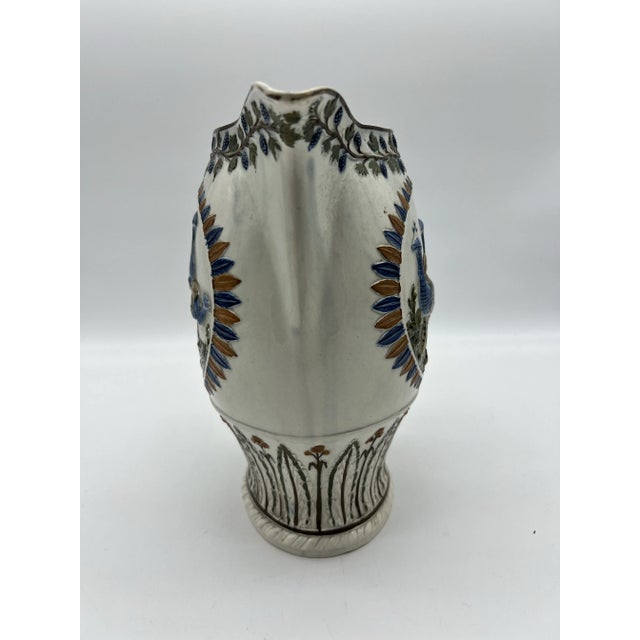 Antique Prattware Polychrome Decorated Pearlware Pitcher With Peafowl, Circa 1820's For Sale - Image 11 of 12