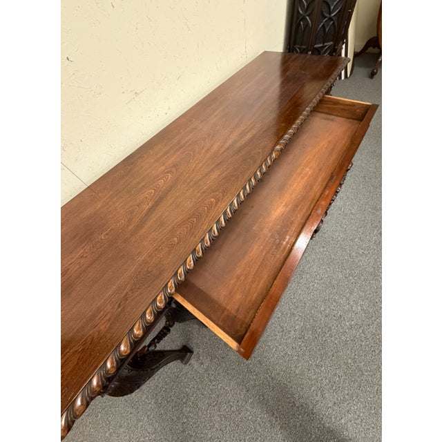 Late 20th Century Regency Style Hand-Carved Mahogany & Walnut Console Table With Grotesque Mask Apron, Circa 1980 For Sale - Image 5 of 8