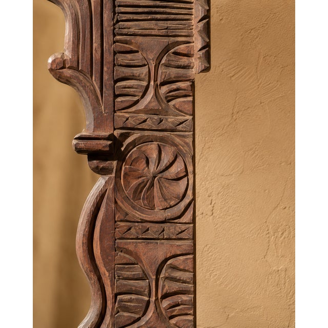 Brown Vintage Moroccan Hand-Carved Wood Architectural Mirror For Sale - Image 8 of 13
