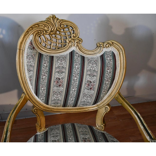French 1920 Antique Pair of French Hand Painted Spring-Seat Chairs / New Upholstery For Sale - Image 3 of 13
