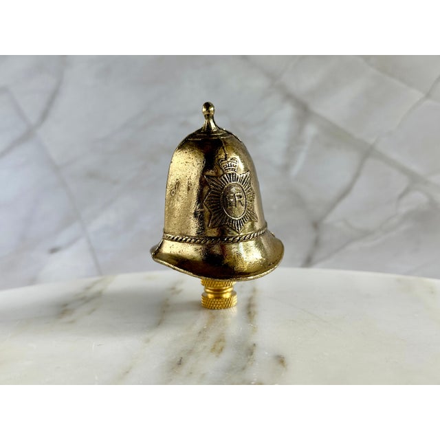 English Bobby Helmet Lamp Finial on Brass Hardware For Sale In Madison - Image 6 of 7