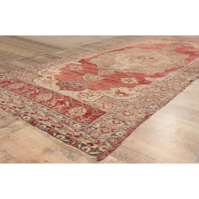 Red Vintage Turkish Oushak Rug, 04'11 X 11'02 For Sale - Image 8 of 10