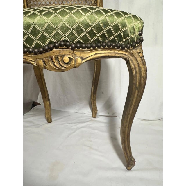 Rococo Style Giltwood Cane Chair With Upholstered Seat, Side Chair For Sale - Image 4 of 12