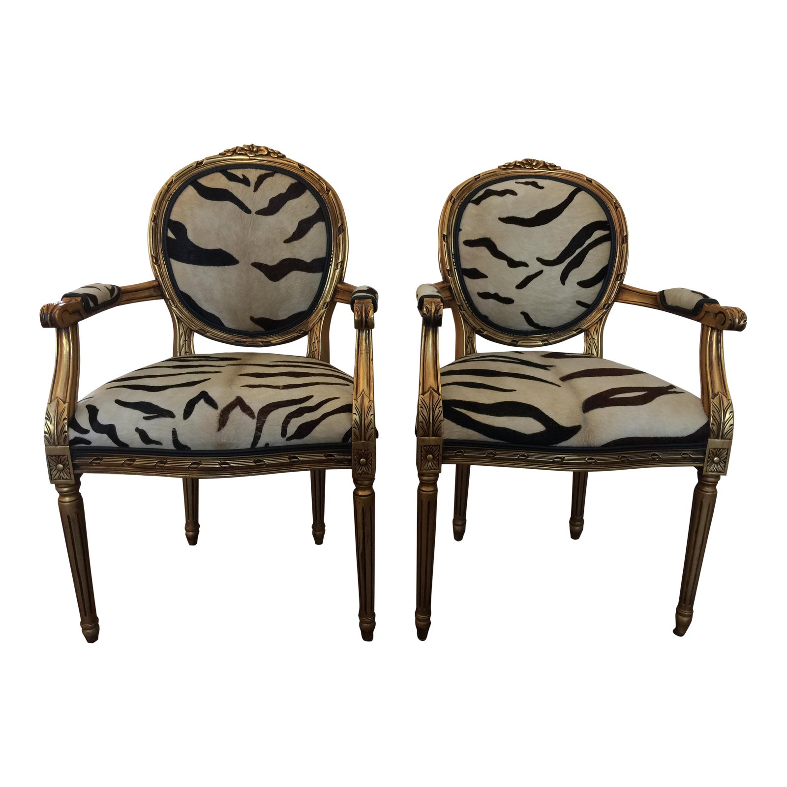 French Louis XVI Style Zebra Print Hide Arm Chairs A Pair Chairish