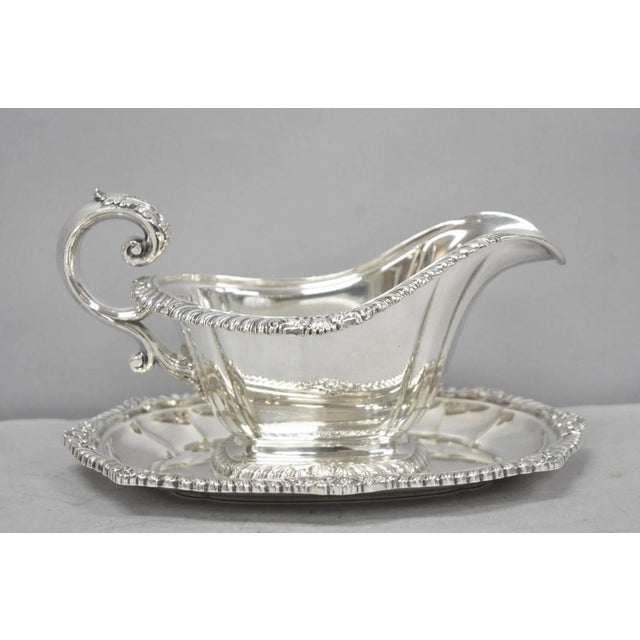 Vintage Gorham Y1130 and Y1131 Victorian Silver Plated Gravy Sauce Boat & Underplate. Circa Mid 20th Century....