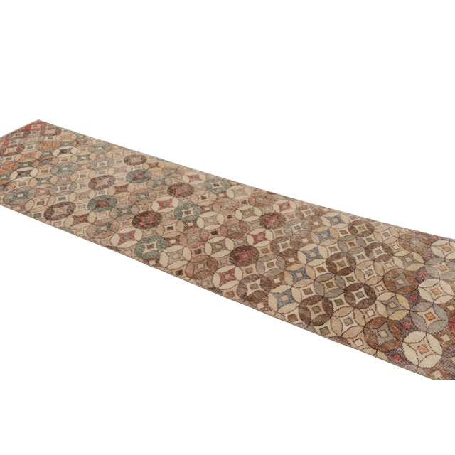 1950s Vintage Turkish Runner in Brown With Colorful Geometric Medallions - Rug & Kilim For Sale - Image 5 of 7