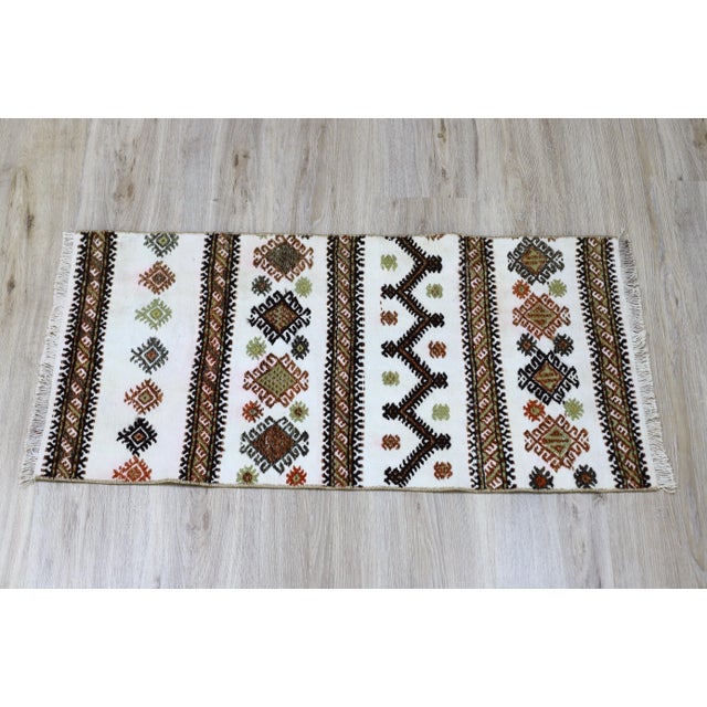 1950s Cabin Style Turkish Hand Knotted Striped Kilim Rug For Sale - Image 4 of 10
